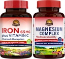Vitalitown Magnesium Complex Supplement 500mg & 65mg Συμπλήρωμα σιδήρου για γυναίκες άνδρες, για ύπνο, μύες, κτίριο αίματος & βελτίωση της ενέργειας