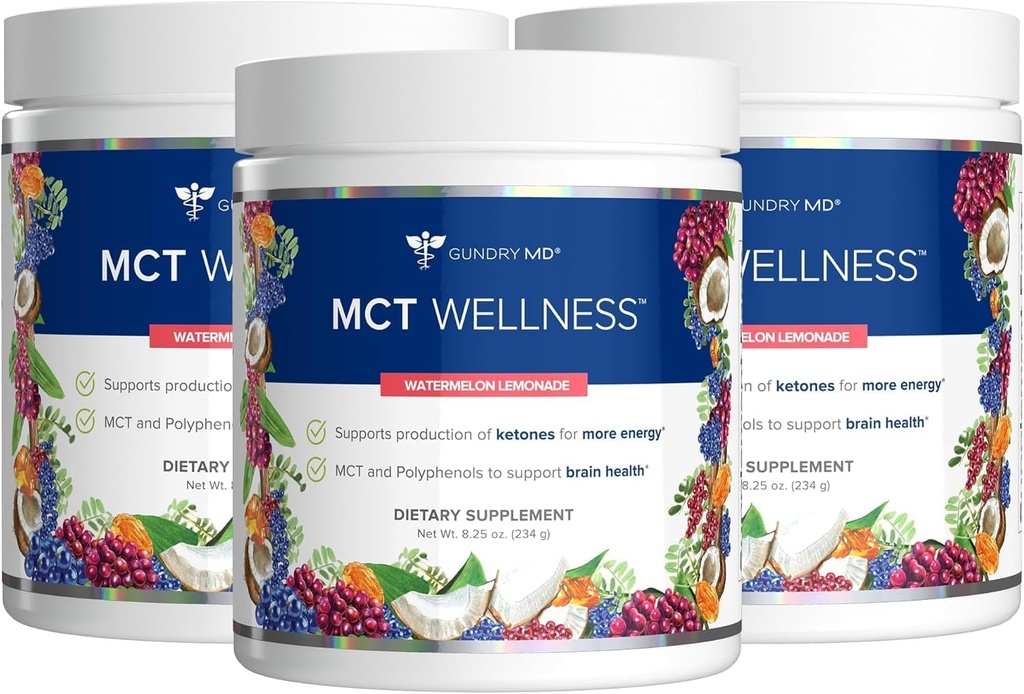 Gundry MD MCT Wellness Powder to Support Energy, Ketone Production and Brain Health, Keto Friendly, Sugar Free (Εφοδιασμός 90 ημερών, Λεμονάδα Καρπούζι)