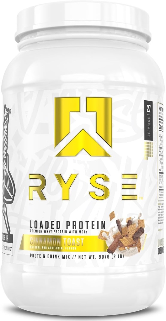 RYSE Loaded Protein Powder - Τοστ κανέλας - 25g Whey Protein Isolate & Concent with Prebiotic Fiber & MCTs - Χαμηλός υδατάνθρακες, χαμηλή ζάχαρη, Digestive-Friendly - 27 Σερβιέτες / 2 lb Tub