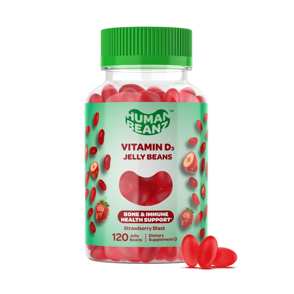 Βιταμίνη D3 Jelly Bean Gummies για ενήλικες, Ανοσία Υποστήριξη, 2000 IU Βιταμίνη D, Διατροφικά χορτοφαγικά συμπληρώματα, 120 φράουλα Blast Jelly Beans, Kosher