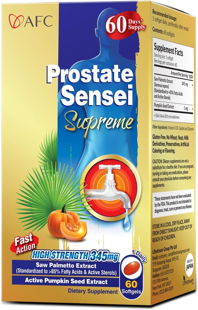 AFC Ιαπωνία Prostate Sensei Supreme – Saw Palmetto συμπλήρωμα για τους άνδρες με λιπαρά οξέα & στερόλες – Υποστηρίζει ουρική ροή, λειτουργία της ουροδόχου κύστης, υγεία των μαλλιών – φυσική φόρμουλα υποστήριξης Prostate, 2 μήνες εφοδιασμού