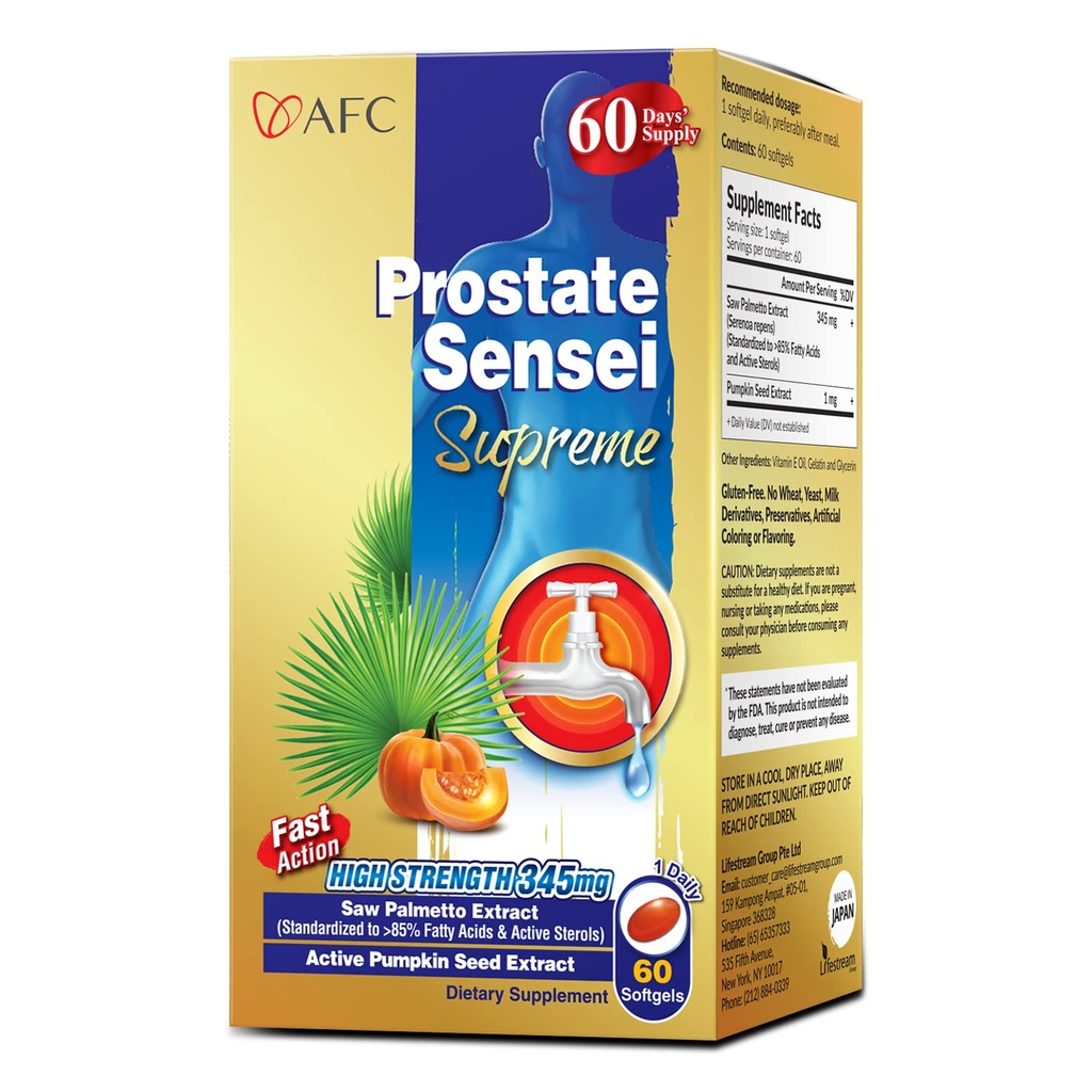 AFC Ιαπωνία Prostate Sensei Supreme – Saw Palmetto συμπλήρωμα για τους άνδρες με λιπαρά οξέα & στερόλες – Υποστηρίζει ουρική ροή, λειτουργία της ουροδόχου κύστης, υγεία των μαλλιών – φυσική φόρμουλα υποστήριξης Prostate, 2 μήνες εφοδιασμού