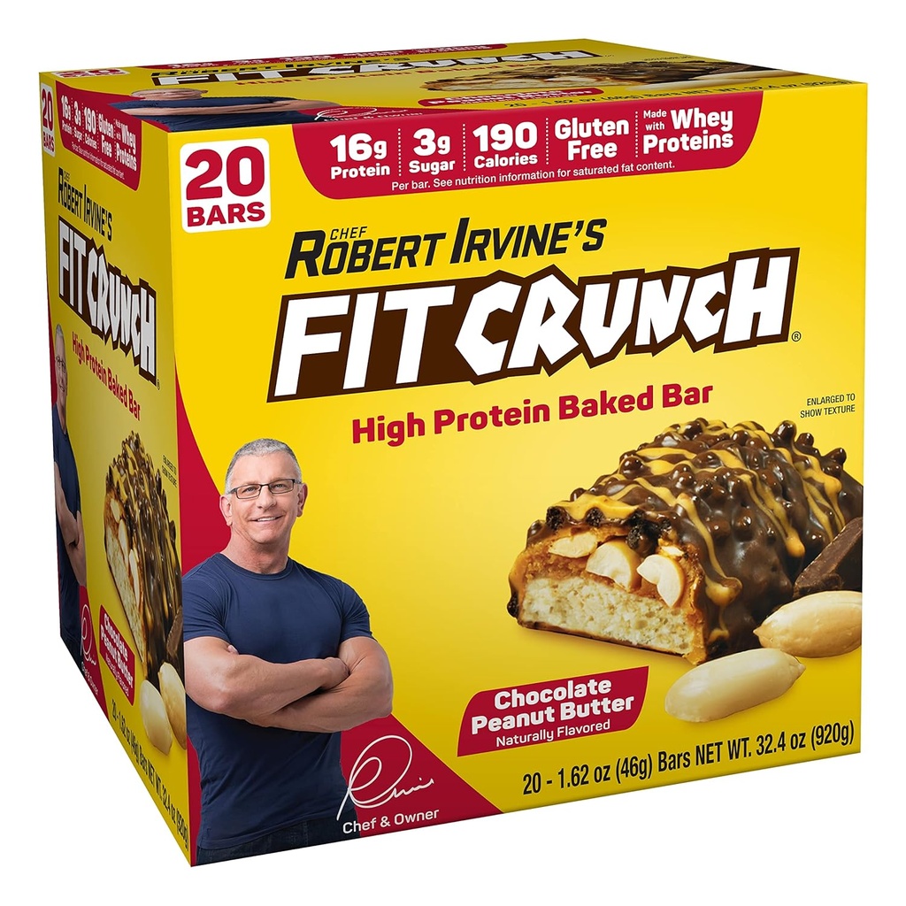 FITCRUNCH Protein Bars, Συσκευασία αξίας μεγέθους σνακ, Χωρίς γλουτένη, Φτιαγμένο με πρωτεΐνες γάλακτος (20 μπάρες μεγέθους σνακ, φυστικοβούτυρο)