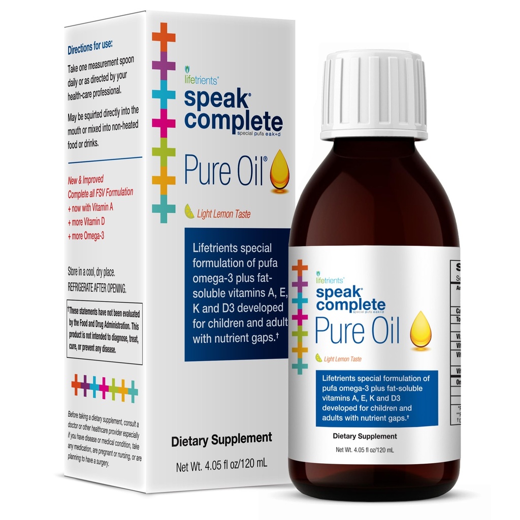 Σωσίβια συστατικά – Pure Oil Speak+D – Φυσικό λεμόνι – 4.05 oz – Παιδιατρικός που διαμορφώνεται για την υποστήριξη των παιδιών με ειδικές διατροφικές απαιτήσεις – Ενισχυμένο με Omega-3, βιταμίνη Α, D, E & K