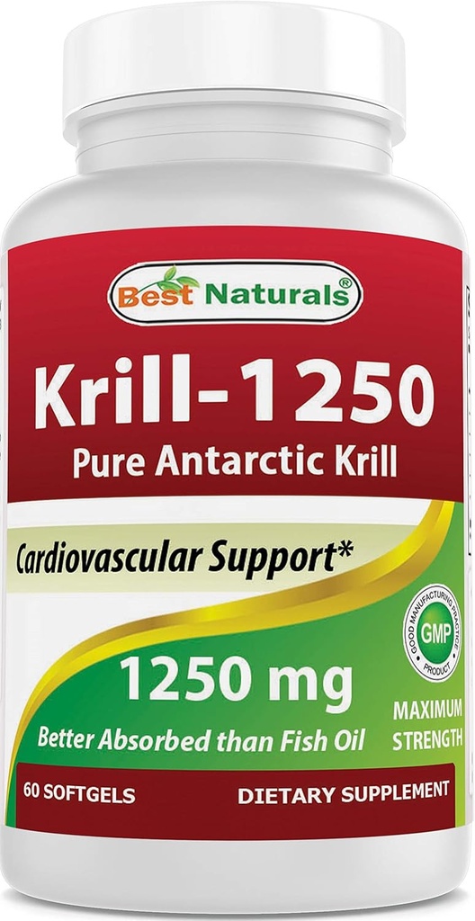 Best Naturals Pure Antarctic Krill Oil 1250 mg (Τρίκλινη Δύναμη) με Omega-3s EPA, DHA και Ασταξανθίνη 60 Softgels