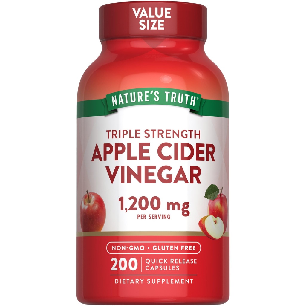 Nature's Truth Apple Cider Vinegar Capsules | 1200mg | 200 Pills | Extra Strength | Value Size | Non-GMO, Gluten Free Supplement