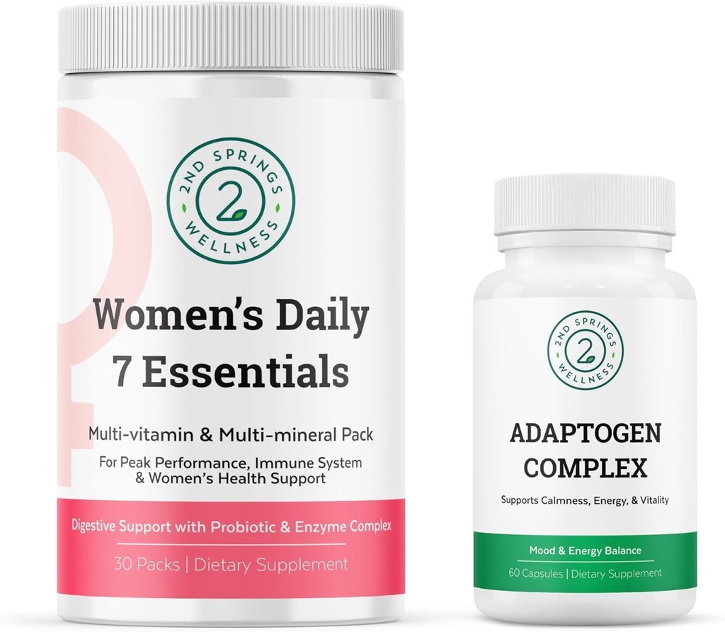 Women's Daily 7 Essentials & Adaptogen Complex Bundle - Complete Multivitamin Pack with Stress Adaptation Support for Women's Optimal Health