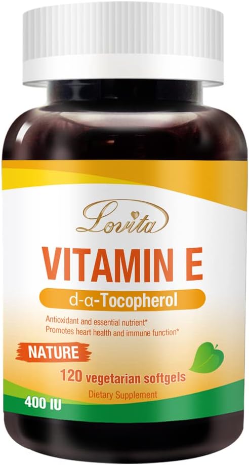 Lovita Vitamin E 400 IU Softgels, Natural Vitamin E 268 mg (ως D Alpha Tocopherol), Vegan Vitamin E για υγιή δέρμα, μαλλιά, νύχια & ανοσοποιητικό σύστημα Υποστήριξη, 120 χορτοφαγικά Softgels