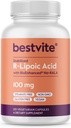 BESTVITE R-Lipoic Acid 100mg Stabilized with Bio-Enhanced® Na-RLA (120 Vegetarian Capsules) No Stearates - No Flow Agents - Vegan - Non-GMO - Gluten Free