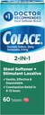 Colace 2-In-1 Stool Softener Plus Stimulant Laxative for Gentle Effective Constipation Relief, Docusate Sodium Plus Sennosides, 60 Count