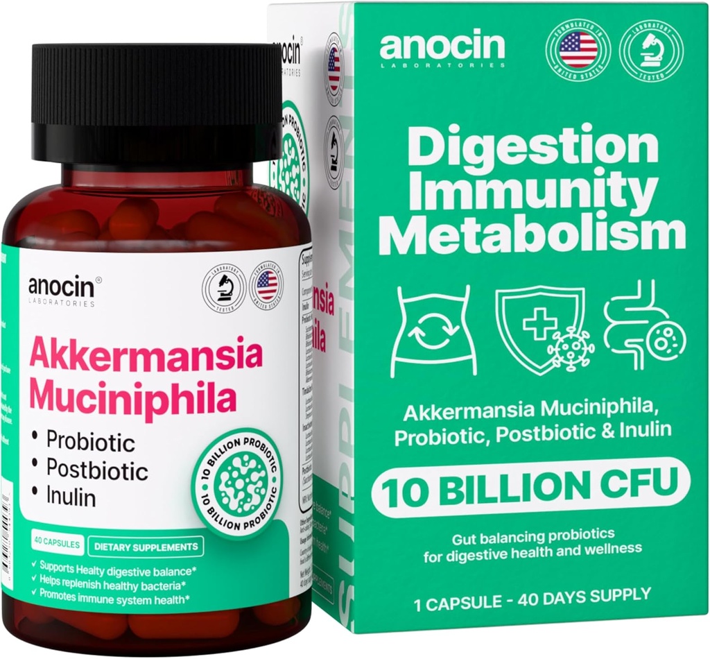 Akkermansia Muciniphila + Probiotic, Postbiotic & Inulin - συμπλήρωμα υγείας κόκκων για την πέψη, ανοσοποίηση - 10 δισεκατομμύρια CFU, Vegan & Gluten-free