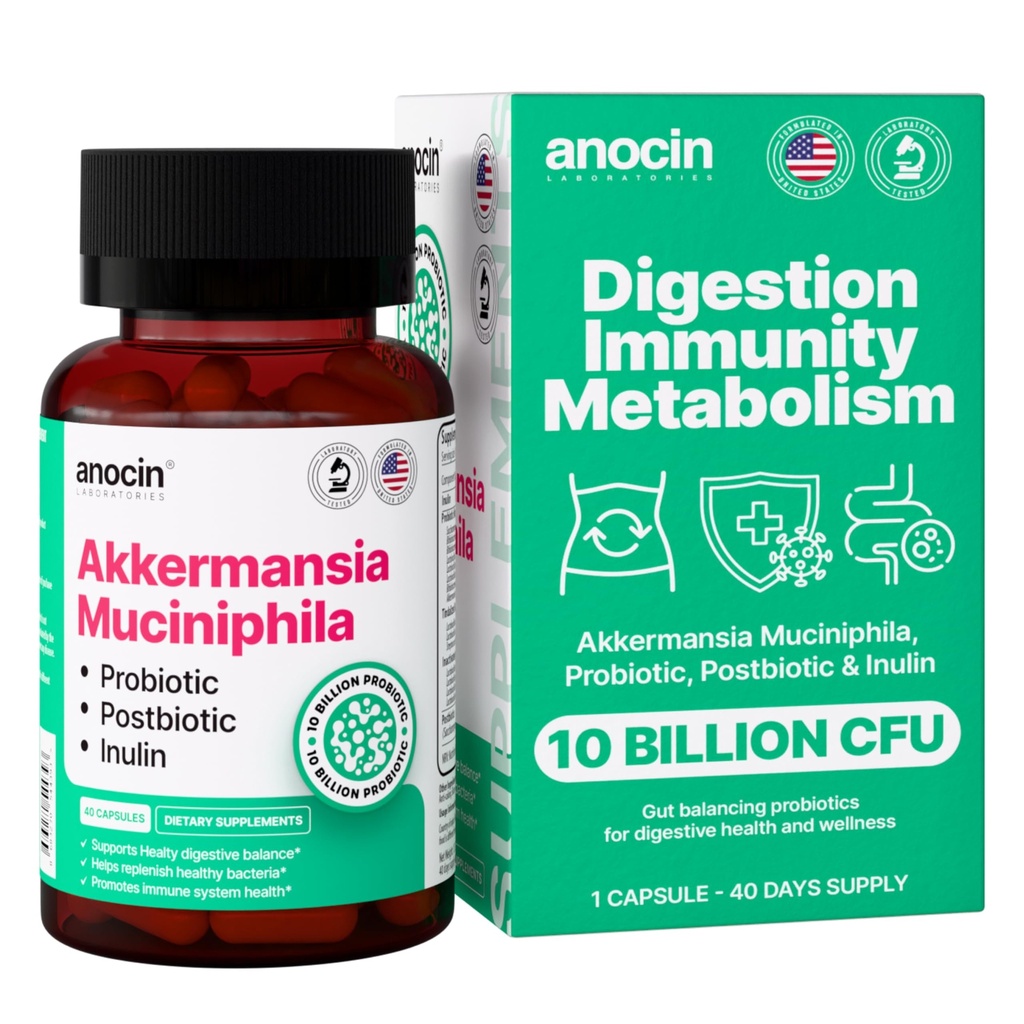 Akkermansia Muciniphila + Probiotic, Postbiotic & Inulin - συμπλήρωμα υγείας κόκκων για την πέψη, ανοσοποίηση - 10 δισεκατομμύρια CFU, Vegan & Gluten-free