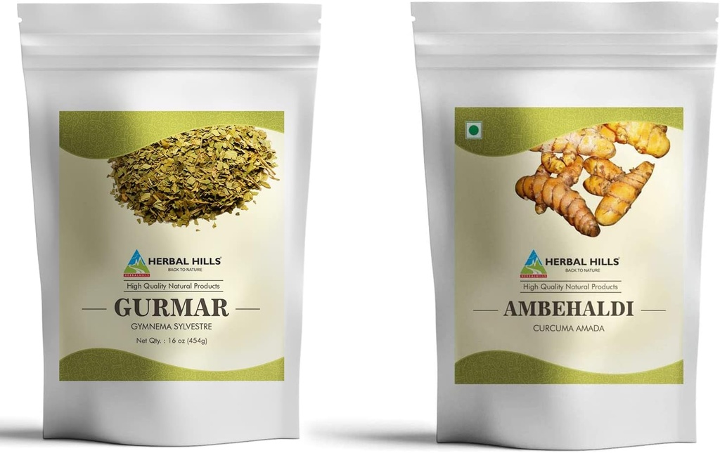 HERBAL HILLS Gurmar Powder & Ambehaldi Powder | Pack of 2 (16 oz Each) | Best for Healthy Life