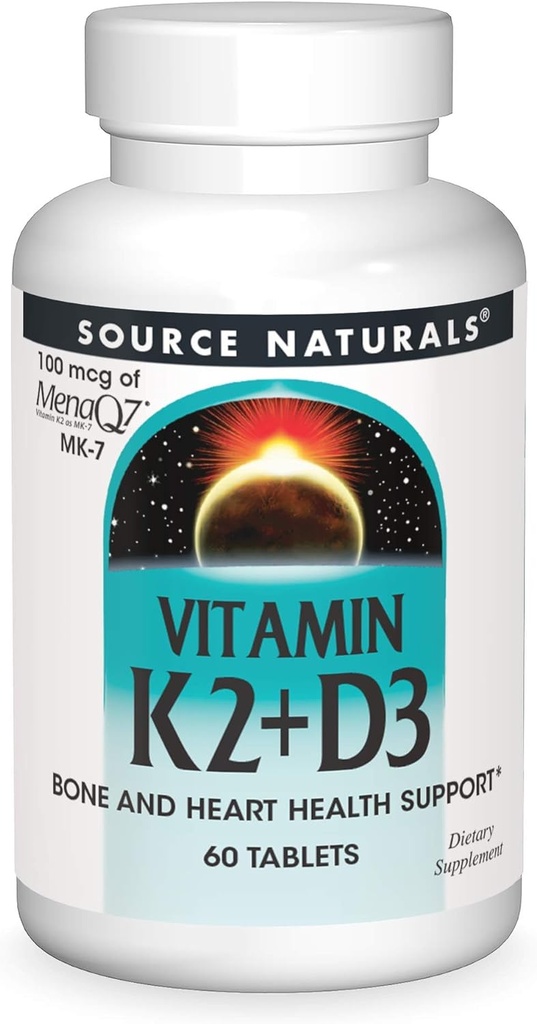 Πηγή Naturals Βιταμίνη K2 + D3 Σύμπλεγμα Οστών & Καρδιάς - 400 IU Βιταμίνη D3 & 100 mcg Βιταμίνη K2 (MK-7) με Ασβέστιο - 60 δισκία