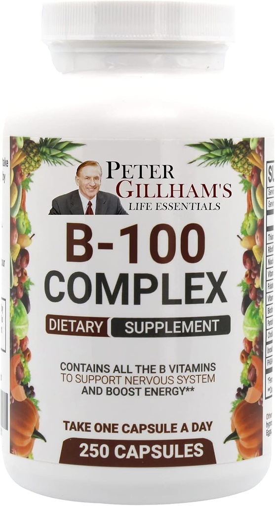 Ισορροπημένη Βιταμίνη B Complex 100mg 250 Κάψουλες, Ενέργεια και Μεταβολισμός Υποστήριξη. Περιέχει όλες τις βιταμίνες Β Peter Gillham's Life Essentials,
