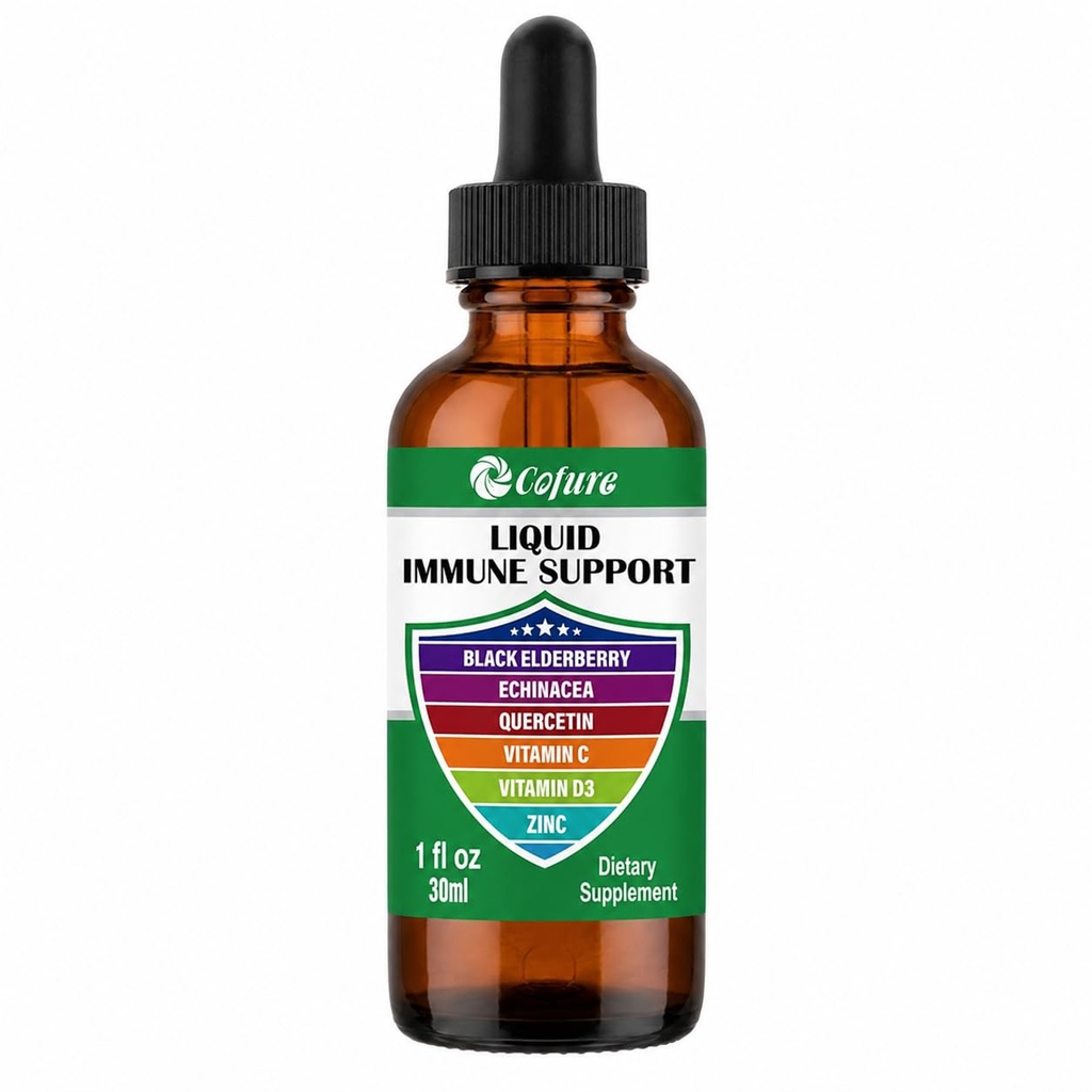 Zinc Quercetin Vitamin C D3 Liquid Immune Support with Organic Echinacea Elderberry, Immune Defense Drops Supplement for Adults- Vegan, Non-GMO, Gluten Free, 1 Fl Oz