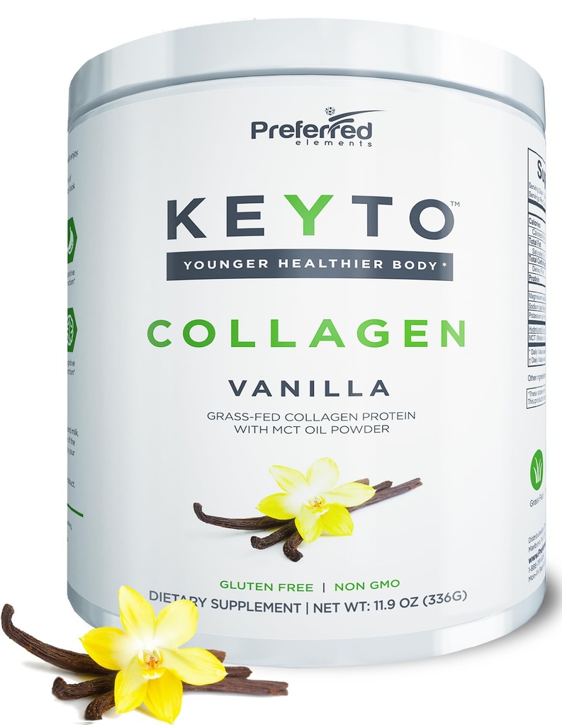 Keto Collagen Protein Powder με MCT Oil – Κέτο και Παλαιοφιλικό χόρτο Fed and Pasture Αυξημένα υδρολυμένα Collagen Peptides – Ταιριάζει σε χαμηλή διατροφή υδατανθράκων και Keto Snacks – KEYTO Vanilla Flavor