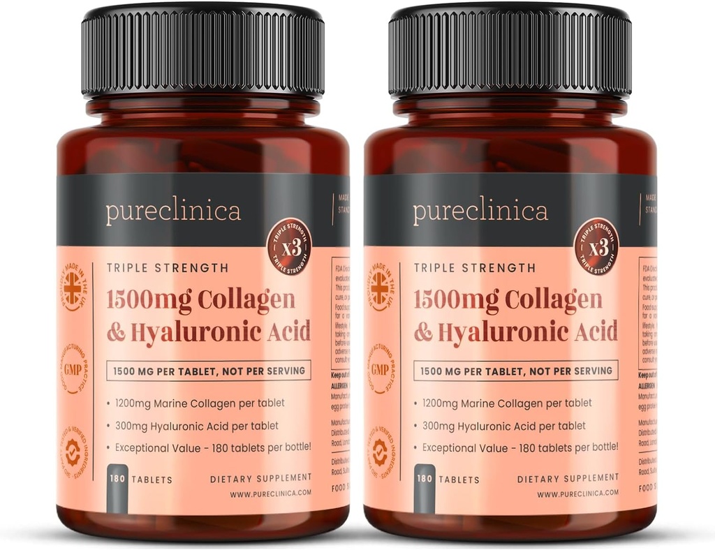Pureclinica UltraColl Collagen & Hyaluronic Acid 1500mg x 360 δισκία (2 φιάλες των 180) - 1 Χρόνια Προμήθεια
