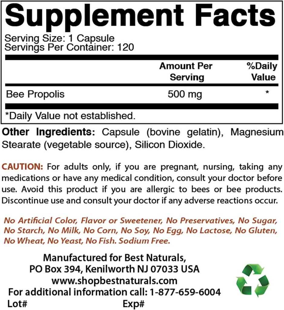 Best Naturals Bee Propolis 500 mg & οξείδιο του μαγνησίου 500 mg