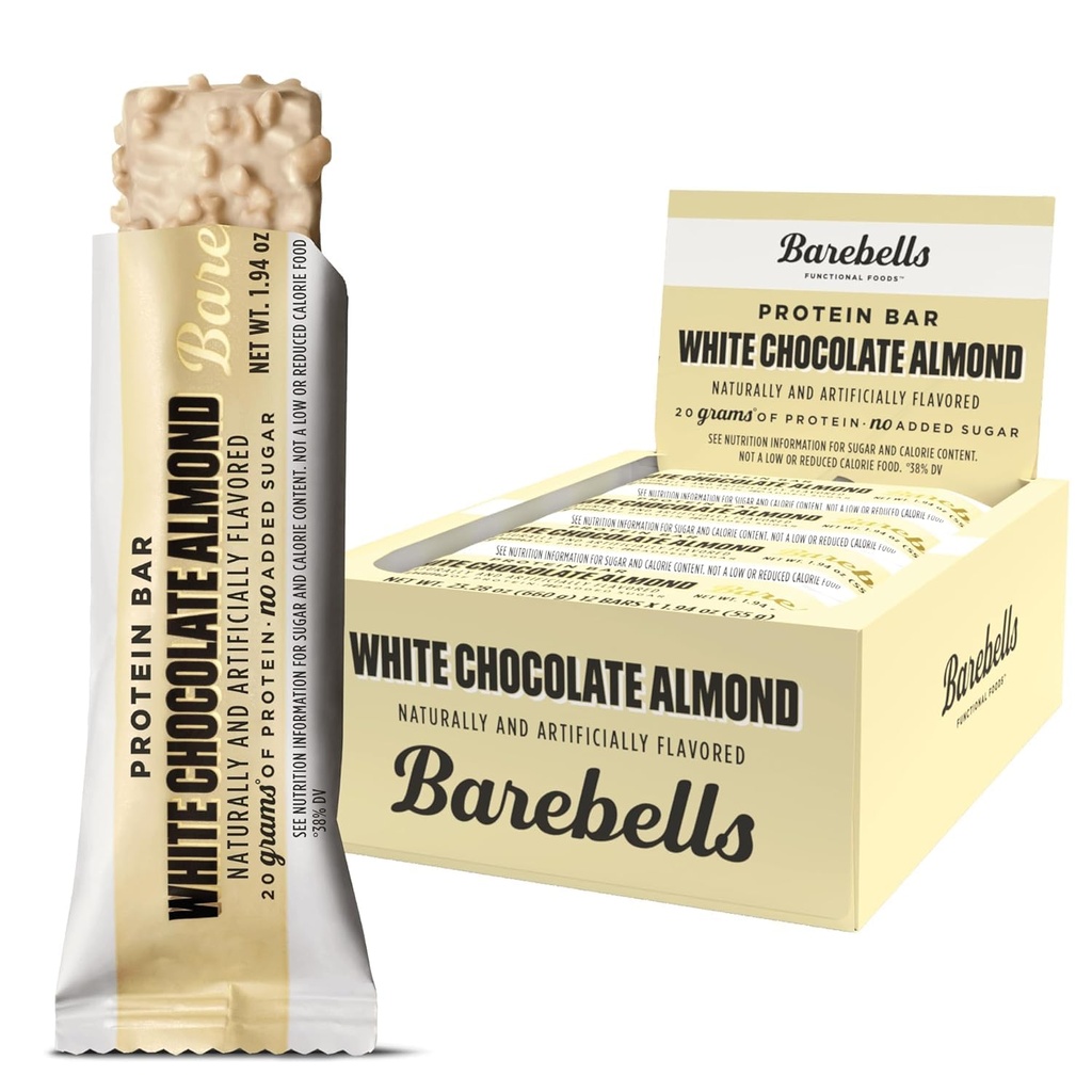 Bar πρωτεΐνης Bars Bars Bars Λευκό αμύγδαλο σοκολάτας - 12 Count, 20g Υψηλής πρωτεΐνης Θεραπείες - σοκολάτα μπαρ διατροφής με 1g Σύνολο σάκχαρα - On-The-Go Πρωινό ή μετά την προπόνηση σνακ