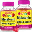 WellYe Kids Melatonin Gummies 1 mg (2 Pack) - συμπλήρωμα Gummy Sleep Aid χωρίς φάρμακα, Υποστήριξη ύπνου για τα παιδιά - Χωρίς γλουτένη, χωρίς ζελατίνη, χωρίς GMO, χορτοφαγικά - Φυσικό άρωμα - 60 Gummies