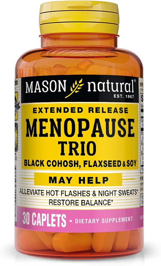 Mason Natural Menopause Trio: Black Cohosh, flaxseed, & Soy (Extended Release) - May Alleviate Hot Flashes & Night Sweats*, Υποστηρίζει Υγιεινή ισορροπία ορμονών*, 30 Caplets