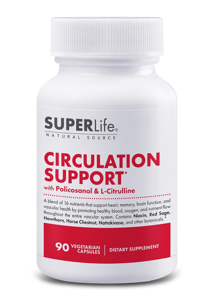 Circulation Support - Promotes Healthy Blood, Oxygen & Nutrient Flow | Hawthorn Berry, Ginkgo Biloba, Butcher's Broom, Horse Chestnut, L-Arginine & Ginger Root - 90 Capsules