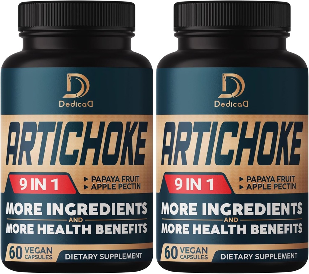 Κάψουλες εκχύλισμα Artichoke 6650mg 4-Month Supply - Υποστήριξη Πέψη, Ανοσολογική Υγεία & Ισορροπία Σώματος - Συνδυασμένα 9 Βότανα Papaya, Apple Pectin, Ginger & More - Μη ΓΤΟ 2 συσκευασίες 60 κάψουλες