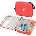 Fukumi Hard Travel Case for Asthma Inhaler, Inhaler Spacer Case for Kids and Adults, Masks, Assthma Accessories Case with Mesh Pocket for Medicine and Other Accessories, Red (Case Only)