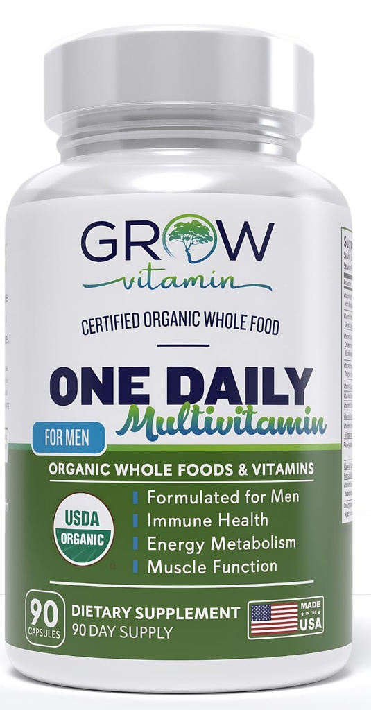 One Daily Multivitamin for Men - με Βιταμίνες & Ορυκτά + Βιολογικά Ολόκληρα Τρόφιμα, Συμπλήρωμα για την ενίσχυση της ενέργειας, Γενική Υγεία - Μη ΓΤΟ - 90 Κάψουλες 