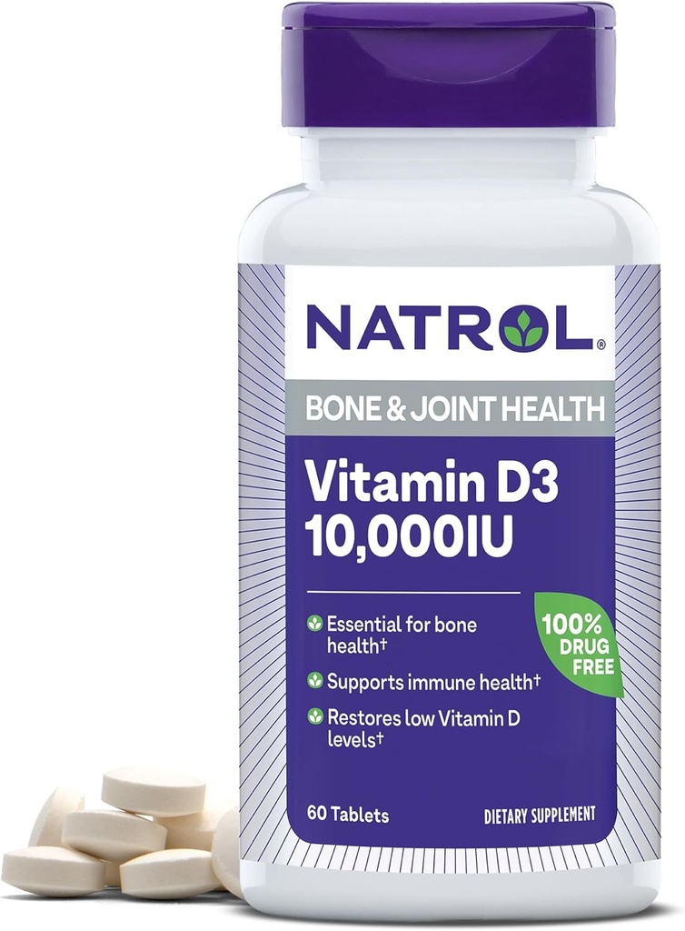 Natrol Βιταμίνη D3 10. 000 IU Δισκία, Υποστηρίξτε την Ανοσολογική σας Υγεία, 60 Μέτρα