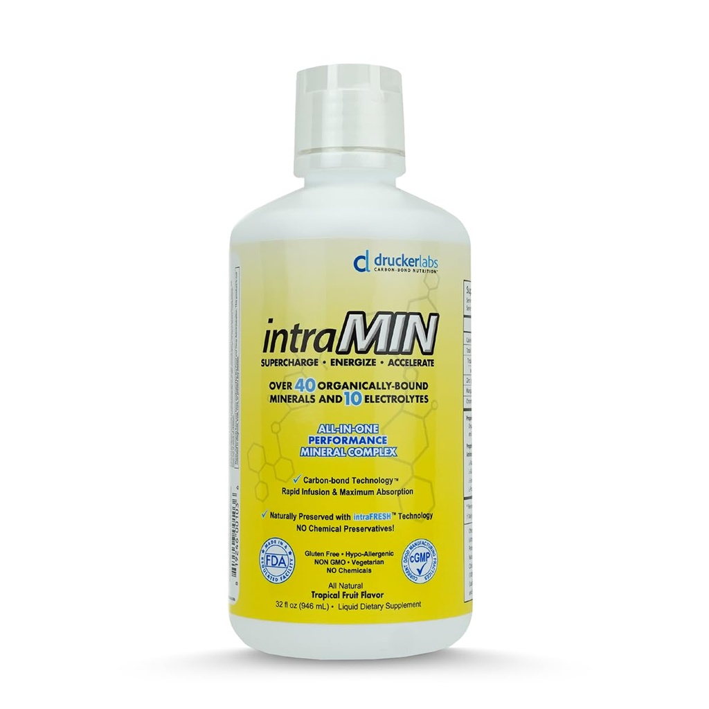 Εργαστήρια DRUCKER - IntraMIN Organic Liquid Trace Minerals Συμπλήρωμα διατροφής για άνδρες, γυναίκες, παιδιά, ανοσοποιητική υποστήριξη, υποστήριξη μυών, μη ΓΤΟ, χωρίς γλουτένη, Vegan, ηλεκτρολύτες (32 oz., Τροπικό Punch φρούτων)