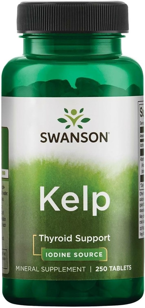 Swanson Premium Brand Kelp - Φυσική πηγή ιωδίου που υποστηρίζει την υγεία του θυρεοειδούς - Ορυκτό συμπλήρωμα w / Ιώδιο Πηγή Τυποποιημένη 0, 4% - (250 δισκία, 225mcg Κάθε)