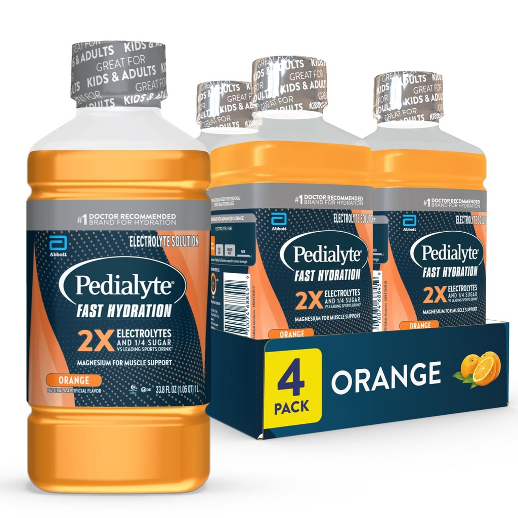 Pedialyte Fast Hydration Electrolyte Solution, Orange, Hydration Drink, 33.8 Fl Oz (πακέτο των 4)