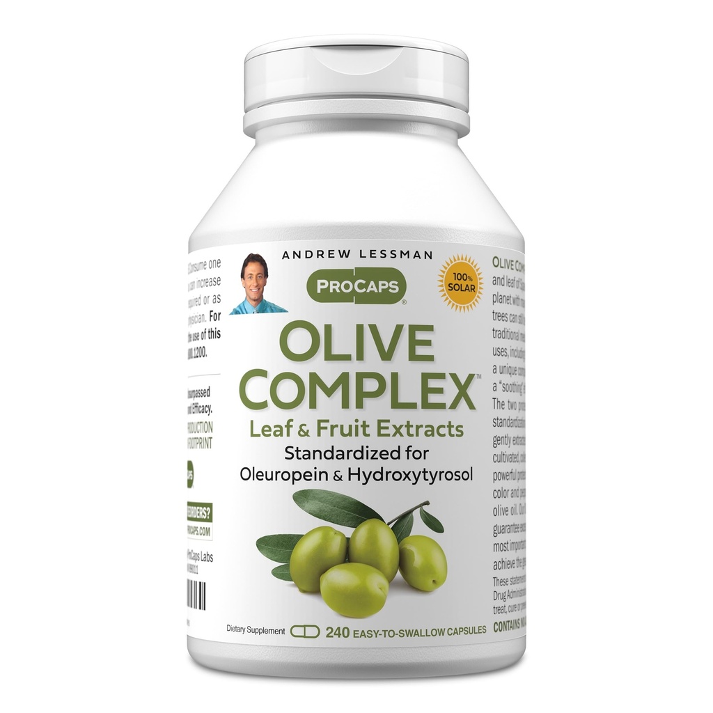 ANDREW LESSMAN Olive Complex - 240 Κάψουλες - Εκχυλίσματα φύλλων και φρούτων. Τυποποιημένη για Oleuropein και Hydroxytyrosol για την υποστήριξη της καρδιοαγγειακής και ανοσοποιητικής υγείας. Μικρά Εύκολα Καταπιείτε Καψάκια