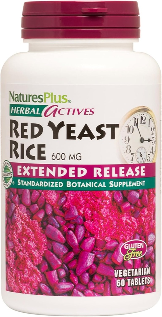 NaturesPlus Herbal Actives Red Yeast Rice Extended Release 600 mg - 60 Tablets, Pack of 3 - Supports General Well-Being - Vegetarian, Gluten Free - 180 Total Servings