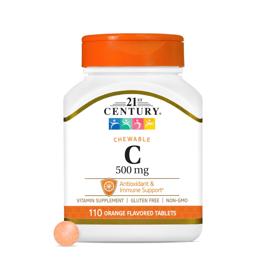 21ος αιώνας Βιταμίνη C 500 mg Μασώμενα δισκία, Πορτοκαλί, 110 μέτρα