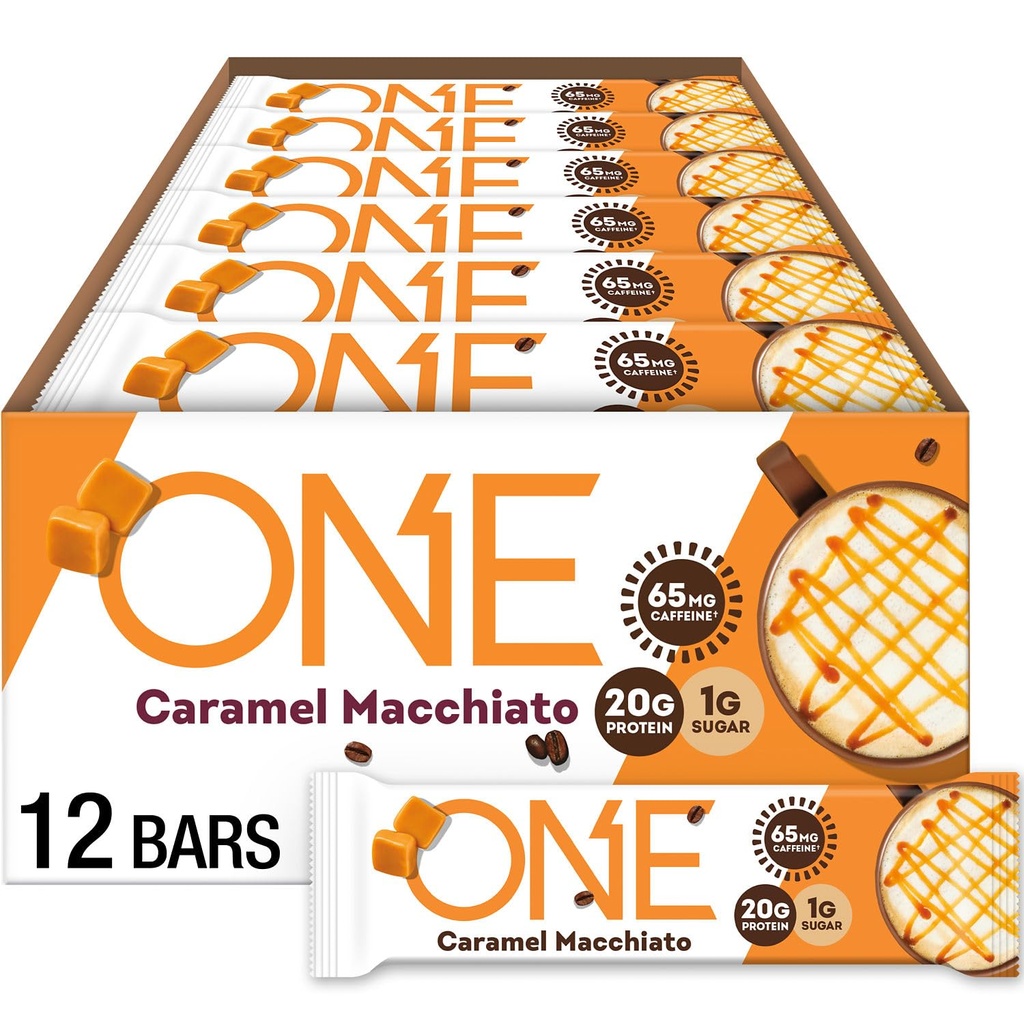 ONE Coffee Shop Caffeinated Protein Bars, Caramel Macchiato, Gluten Free with 20g Protein and 65mg Caffeine Energy, Pantry Staples, 2,12 oz (12 Count), Συσκευασία May Vary