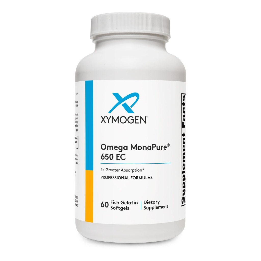 XYMOGEN Omega MonoPure 650 EC - Omega-3 Fish Oil Συμπληρώματα για γυναίκες και άνδρες - με EPA, DHA & DPA - Μικρότερα Softgels με 3X Μεγαλύτερη Απορρόφηση - Υποστήριξη Υγιούς Καρδιάς & Γνωριμιών (60 Softgels)