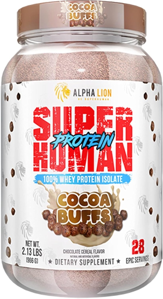 ALPHA LION Superhuman Whey Protein Powder, Great Tasting Pure Whey Protein Isolate, Low Carb, Low Sugar, No Bloat Post Workout, Mus Recovery & Growth (28 Servings, Cocoa Buffs)