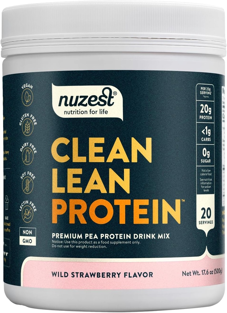 Nuzest - Pea Protein Powder - Καθαρή πρωτεΐνη Lean, Premium Vegan Plant Based Protein Powder, Dairy Free, Gluten Free, GMO Free, Protein Shake (1,1 Λίβρα (Pack of 1), Wild Strawberry)