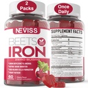 Beet Root Gummies with Iron, Methyl B12, Folate, Vitamin C - Increase Nitric Oxide & Iron Levels, Energy Support, Fight Fatigue, Beetroot & Gentle Iron Supplement, Sugar Free, 120 Count