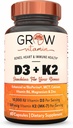 grow vitamin D3 K2 w/MCT Oil - 10,000 IU D3, 100 mcg K2 MK7, Calcium, Zinc, BioPerine, Magnesium for Superior Absorption - 60 Capsules
