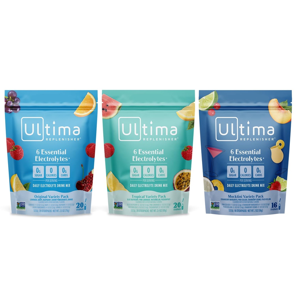 Ultima Replenisher Ημερήσιο Ηλεκτρολυτικό Ποτό σε σκόνη Μείγμα – Χωρίς ζάχαρη – Τροπικό, Mocktini, Πρωτότυπο Ποικιλία, 56 Stickpacks – Συσκευασίες ενυδάτωσης - 6 Ηλεκτρολύτες και Ορυκτά – Keto, Μη ΓΤΟ