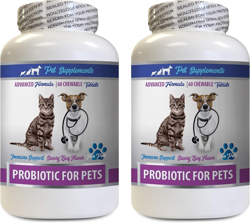 Cat Bad Breath Treats - PROBIOTICS for Pets - Dogs Cats - Κακό Αέριο και Αναπνοές - Advanced Immune Boost - Best probiotics for Cats - 2 Bottles (120 Treats)