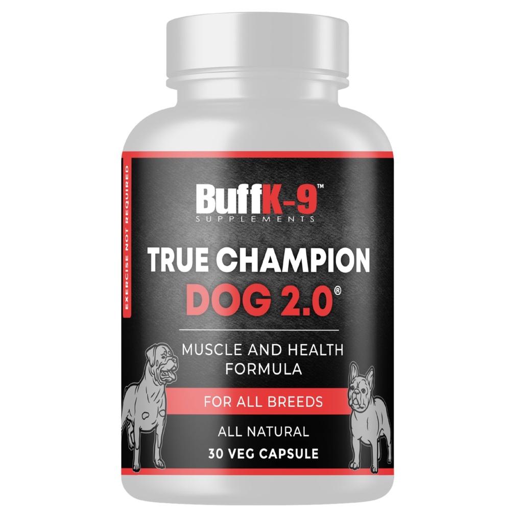 BuffK-9 True Champ 2.0 συμπλήρωμα οικοδόμησης μυών για σκύλους, κάψουλες υποστήριξης σκύλων με βιταμίνη B6 B12 Ashwagandha Folate για τους μυς, οστά και κοινή υποστήριξη, 30 κάψουλες Veg