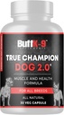 BuffK-9 True Champ 2.0 συμπλήρωμα οικοδόμησης μυών για σκύλους, κάψουλες υποστήριξης σκύλων με βιταμίνη B6 B12 Ashwagandha Folate για τους μυς, οστά και κοινή υποστήριξη, 30 κάψουλες Veg