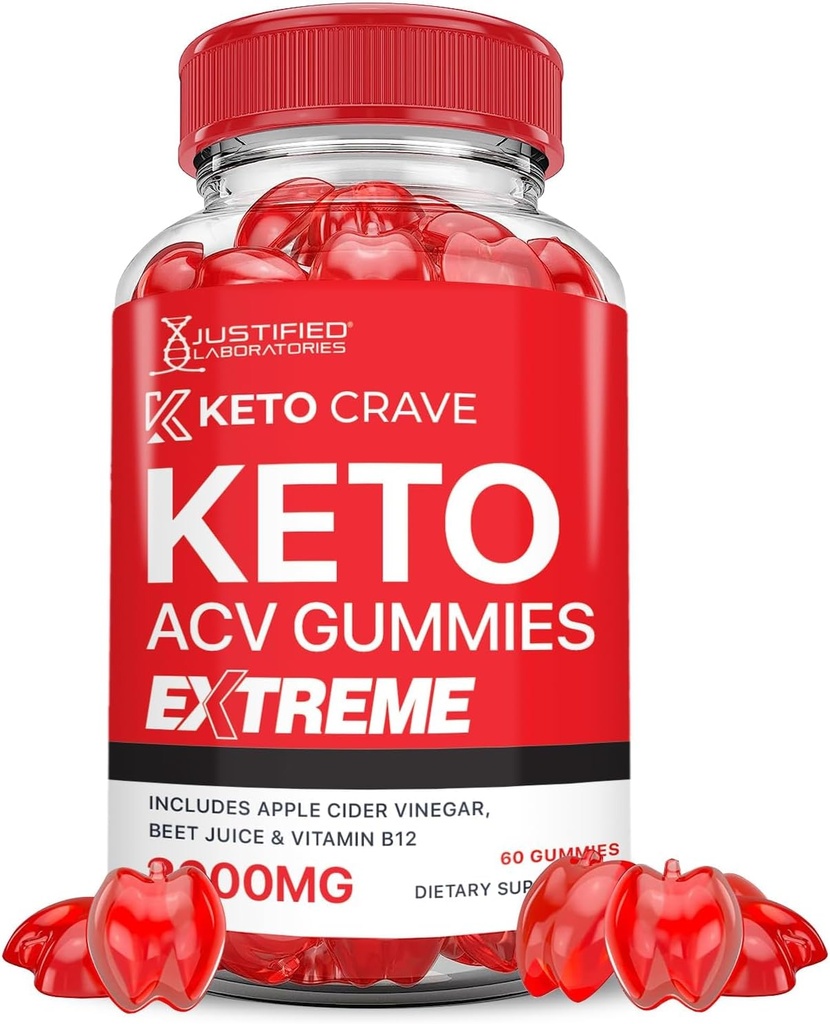 Justified Laboratories Keto Crave Keto ACV Gummies Extreme 2000MG Keto Crave Keto Gummies Advanced Formula Apple Cider Vinegar with Romegranate Beet Juice Powder B12 Vegan Non GMO 60 Gummys
