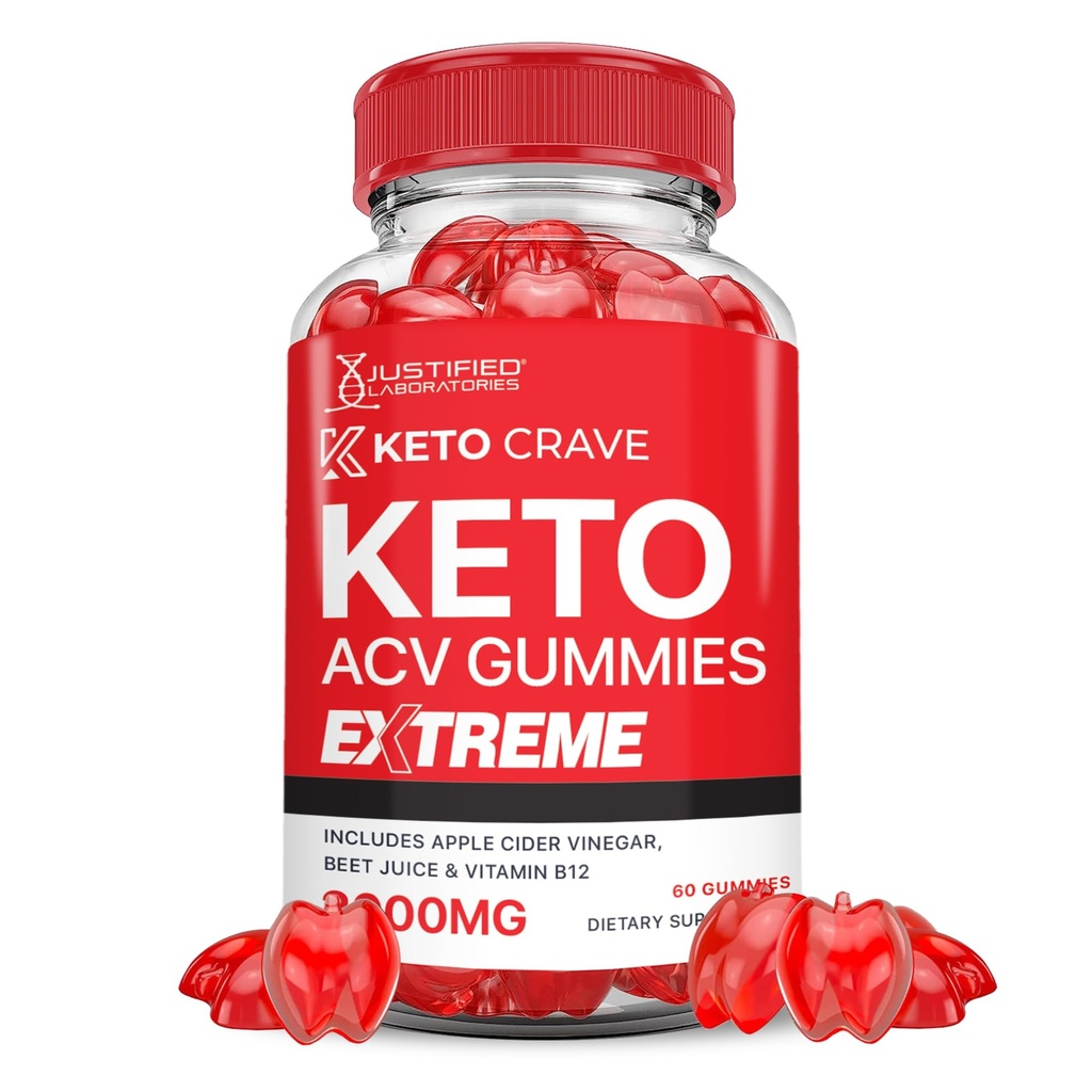 Justified Laboratories Keto Crave Keto ACV Gummies Extreme 2000MG Keto Crave Keto Gummies Advanced Formula Apple Cider Vinegar with Romegranate Beet Juice Powder B12 Vegan Non GMO 60 Gummys