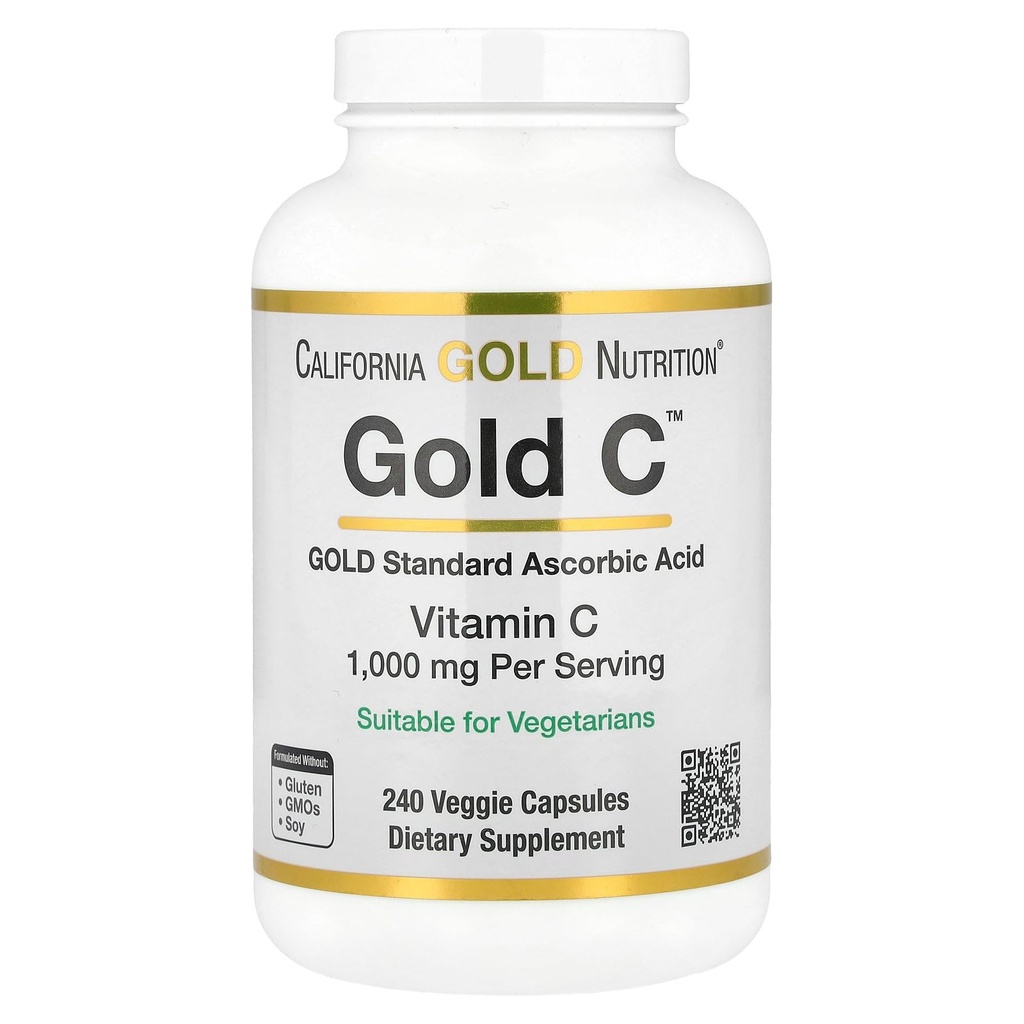 California Gold Nutrition Gold C USP Grade Vitamin C Supplement - Ανοσολογική Υποστήριξη & Εποχιακή Ευεξία - Χορτοφαγική Φιλική - Χωρίς γλουτένη, Μη ΓΤΟ - 1000 mg - 240 κάψουλες λαχανικών